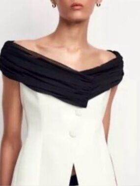 Zara Black and White Strapless Blazer Top